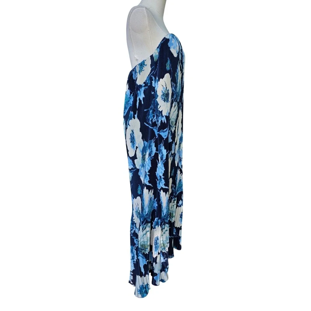 Abercrombie & Fitch Strapless Maxi Dress Womens Large Blue Floral Pleated